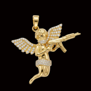 Iced Yellow Plated Flying Angel Silver Moissanite Pendant