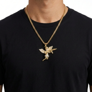 Iced Yellow Plated Flying Angel Silver Moissanite Pendant