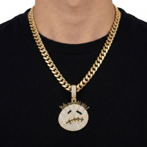 Iced Hip-Hop Face Yellow Polish Moissanite Pendant