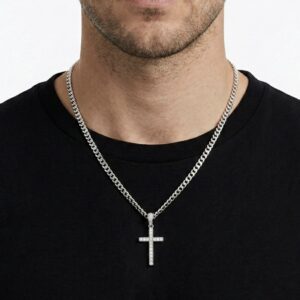 Iced Silver Cross Moissanite Pendant