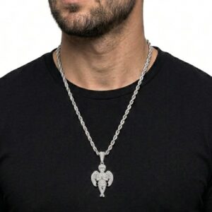 Iced Silver Angel Moissanite Pendant