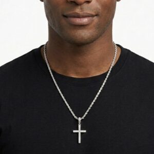 Iced Silver Classy Cross Moissanite Pendant