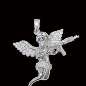 Iced Flying Angel Silver Moissanite Pendant