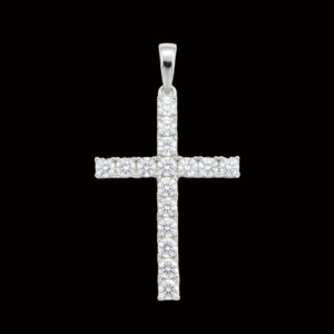 Iced Long Silver Cross Moissanite Pendant