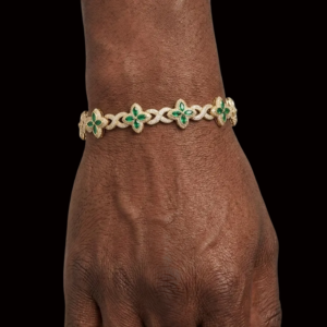 Iced Green Petals Yellow Polished Moissanite Bracelet
