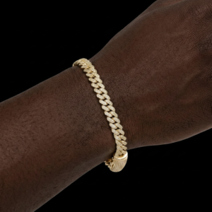 Iced Thin Yellow Polished Cuban Link Moissanite Bracelet