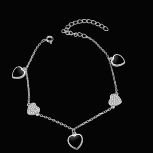 Adorable Silver Heart Charms Moissanite Ladies Bracelet