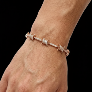Iced Rose Polished Barb Wire Moissanite Bracelet