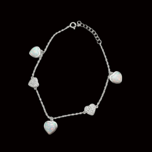 Adorable Silver Heart Charms Moissanite Ladies Bracelet