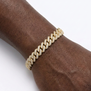 Blinged Out Yellow Polished Silver Cuban Link Moissanite Bracelet