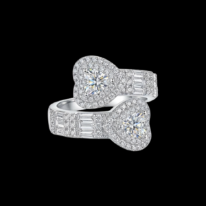 Iced Out Double Heart Silver Unisex Moissanite Ring