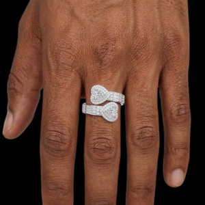 Iced Out Double Heart Silver Unisex Moissanite Ring