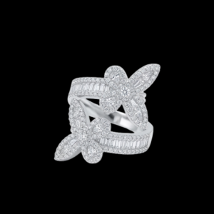 Iced Out Two Butterfly Silver Moissanite Unisex Ring