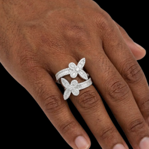 Iced Out Two Butterfly Silver Moissanite Unisex Ring