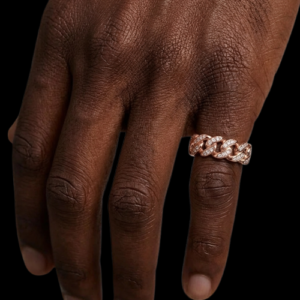 Iced Out Rose Polished Classic Cuban Link Moissanite Band