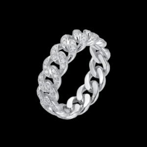 Iced Out Silver Classic Cuban Link Moissanite Band
