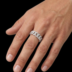 Iced Out Silver Classic Cuban Link Moissanite Band