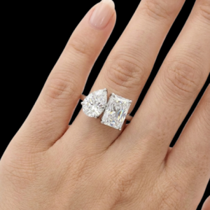 Classy 'Toi et Moi' Silver Moissanite Ring