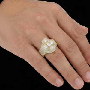 Iced Out Yellow Polished Cross Moissanite Ring