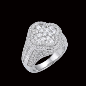 Iced Out Clover Silver Moissanite Ring