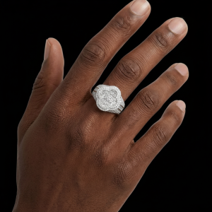 Iced Out Clover Silver Moissanite Ring