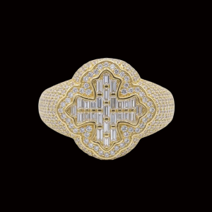 Blinged Out Clover Shaped Cross Yellow Polished Moissanite Ring