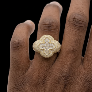 Blinged Out Clover Shaped Cross Yellow Polished Moissanite Ring