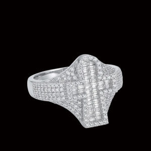 Iced Out Baguette Cross Silver Moissanite Ring