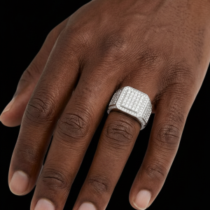 Iced Out Classy Silver Squared Moissanite Ring