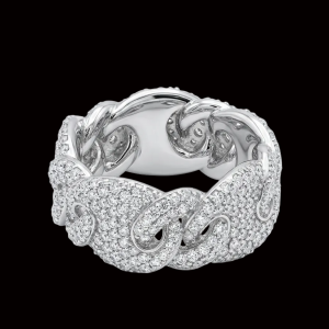 Iced Out Silver Pig Nose Link Unisex Moissanite Band