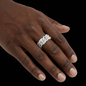 Iced Out Silver Pig Nose Link Unisex Moissanite Band