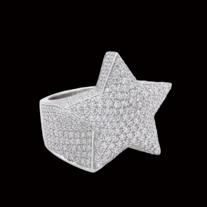 Iced Out Silver Star Moissanite Ring