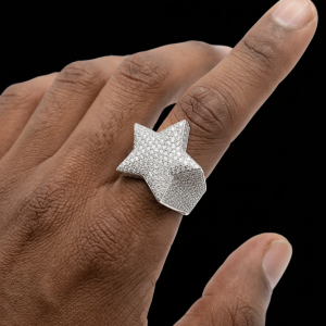 Iced Out Silver Star Moissanite Ring