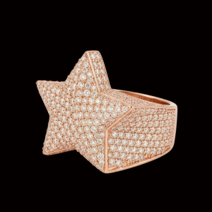 Iced Out Rose Polished Star Moissanite Ring