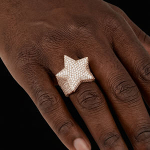 Iced Out Rose Polished Star Moissanite Ring