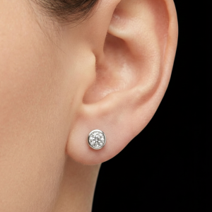 Cutesy Bezel Set Silver Moissanite Stud Earrings