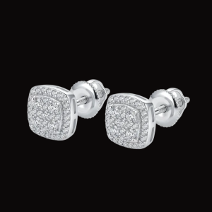 Blingy Clustered Layered Square Silver Moissanite Stud Earrings
