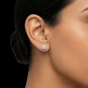 Blingy Clustered Layered Square Silver Moissanite Stud Earrings