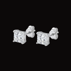 Princess Cut Solitaire Silver Moissanite Stud Earrings