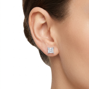 Princess Cut Solitaire Silver Moissanite Stud Earrings