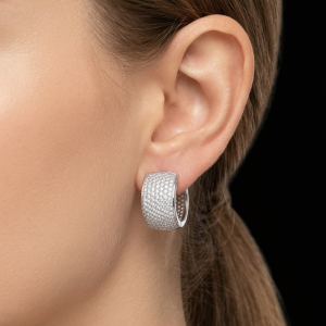 Statement Thick Silver Moissanite Hoop Earrings