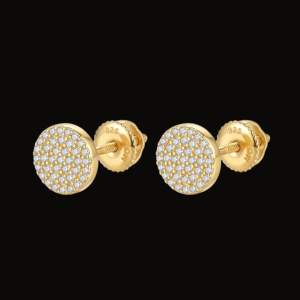 Iced Out Flat Rounded Yellow Polished Stud Earrings