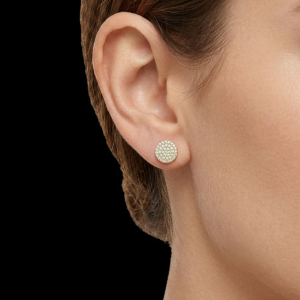 Iced Out Flat Rounded Yellow Polished Stud Earrings