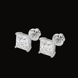 Icey Princess Cut Silver Moissanite Stud Earrings
