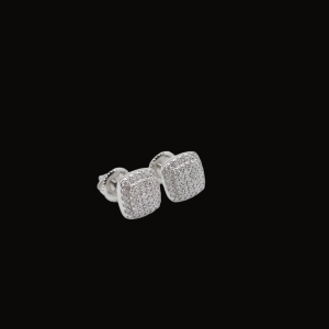 Clean & Clustered Layer Square Silver Moissanite Stud Earrings