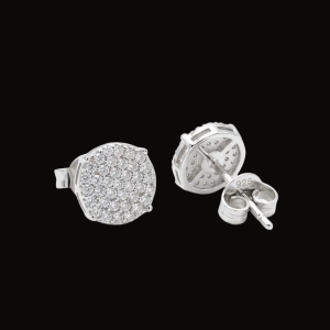Blinged Out Flat Clustered Silver Moissanite Stud Earrings