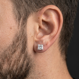 Dripped Out Princess Cut Silver Moissanite Stud Earrings