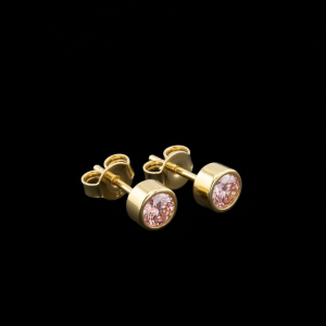 Cutesy Pink Yellow Polished Bezel Set Moissanite Stud Earrings