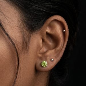 Unique Green Lotus Silver Moissanite Stud Earrings