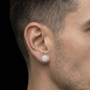 Blinged Out Flat Clustered Silver Moissanite Stud Earrings